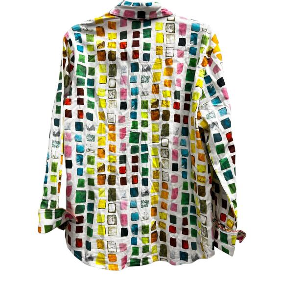 TIZZIE (Dizzy Lizzy) Rome color code block artsy effortless button blouse sz L - Picture 3 of 9